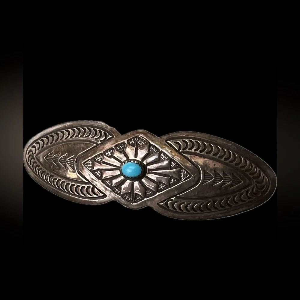 🪙💎Turquoise & Sterling Silver Barrette | Vintage Southwestern / Navajo Design